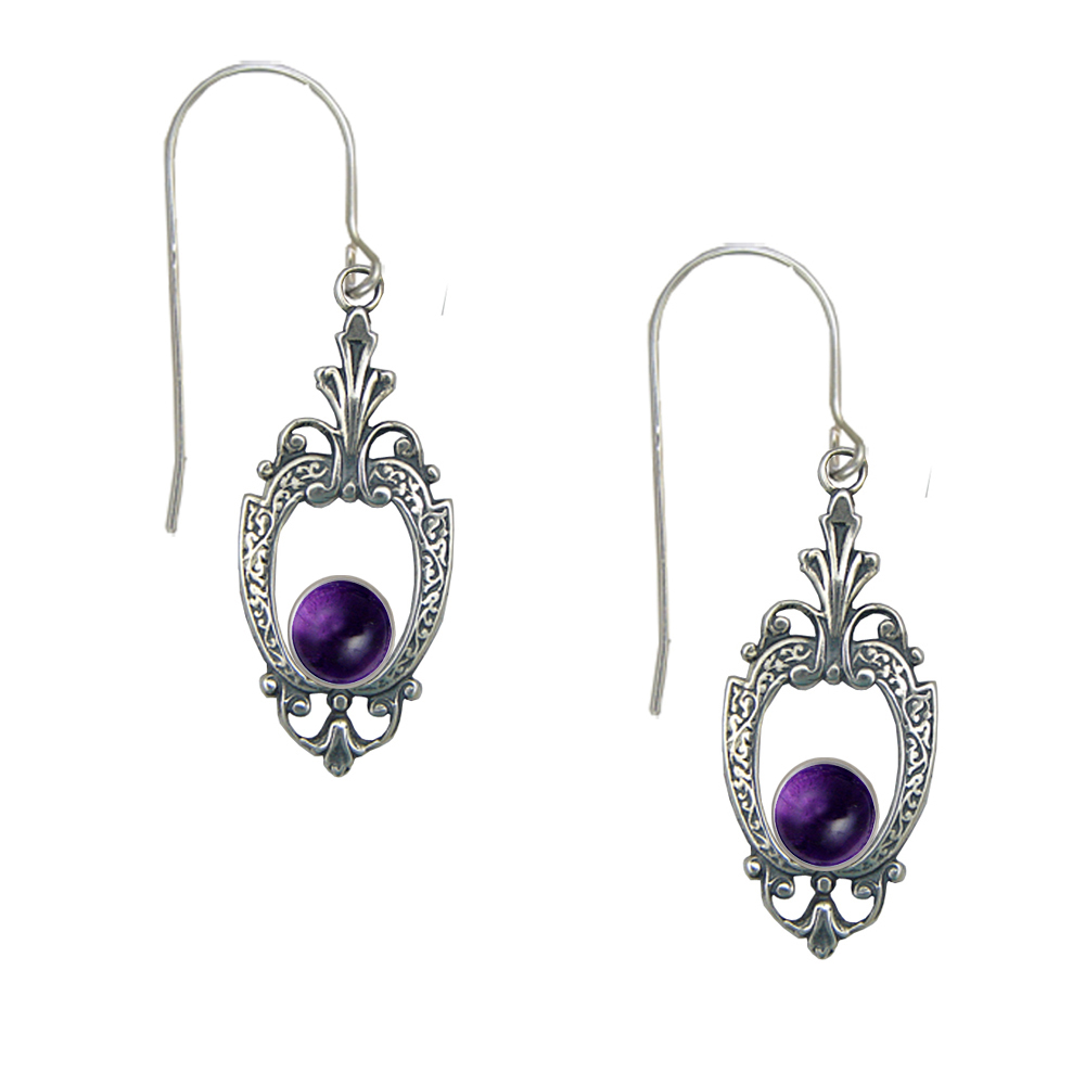 Sterling Silver Victorian Amethyst Drop Dangle Earrings